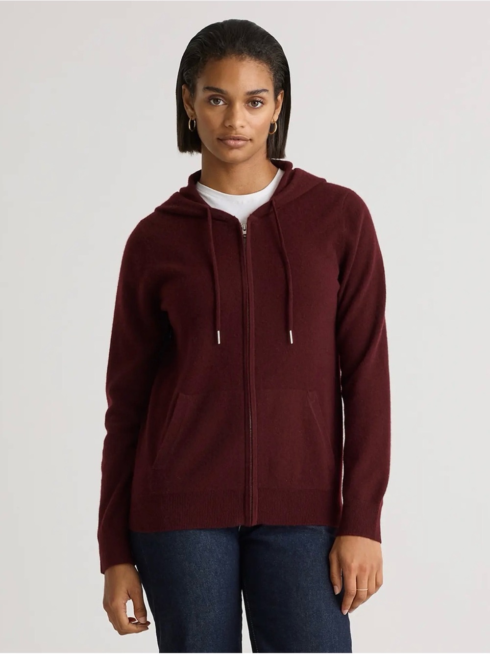 Quince Mongolian Cashmere Hoodie M Burgundy Full Zip Long Sleeve Pocket NWT $119